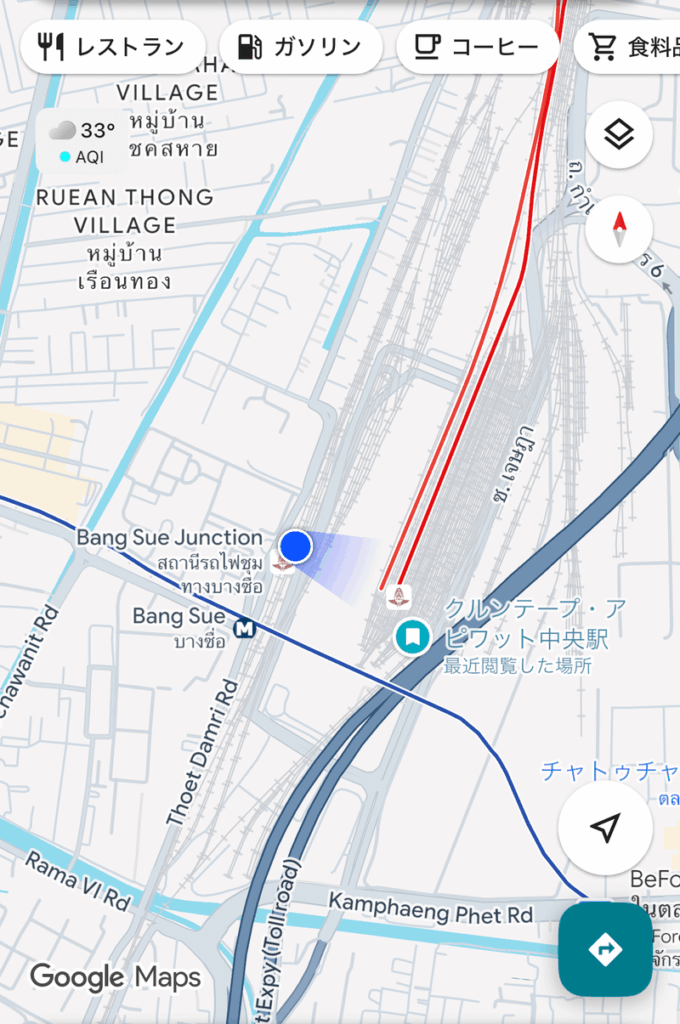 google map of Krung Thep Aphiwat Central Terminal and Bang Sue Junction